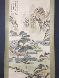 Art hand Auction 旧蔵 中国近現代国画家【張大千】山水画 純手繪 中堂 宣紙 挂軸 稀少珍品 古美術品 古美味 L0309, 美術品, 絵画, 水墨画