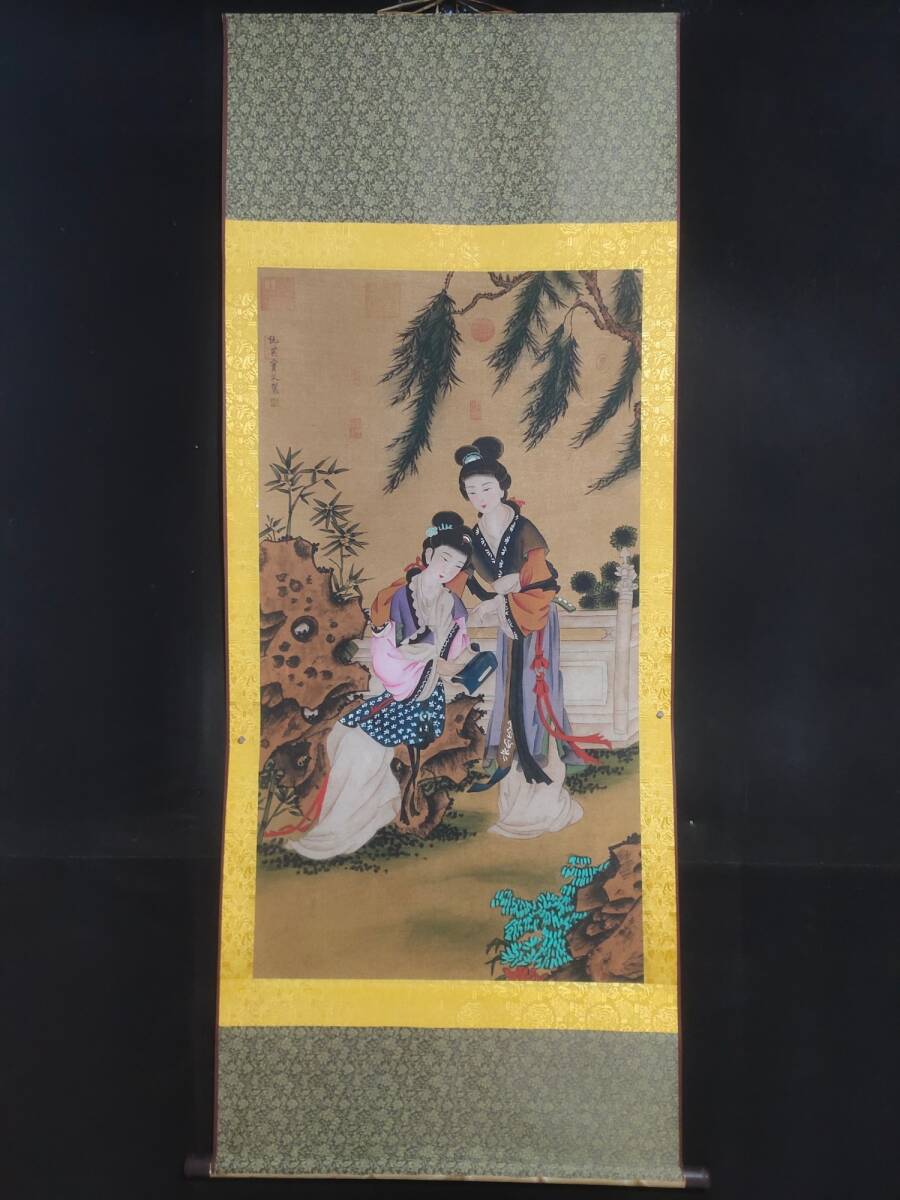 Ancienne collection : Qiu Ying, peintre chinois de la dynastie Ming, peinture de portrait, Peinture Zhongtang, peinte à la main, habit en soie, parchemin suspendu, art ancien L0320, Ouvrages d'art, Peinture, Portraits