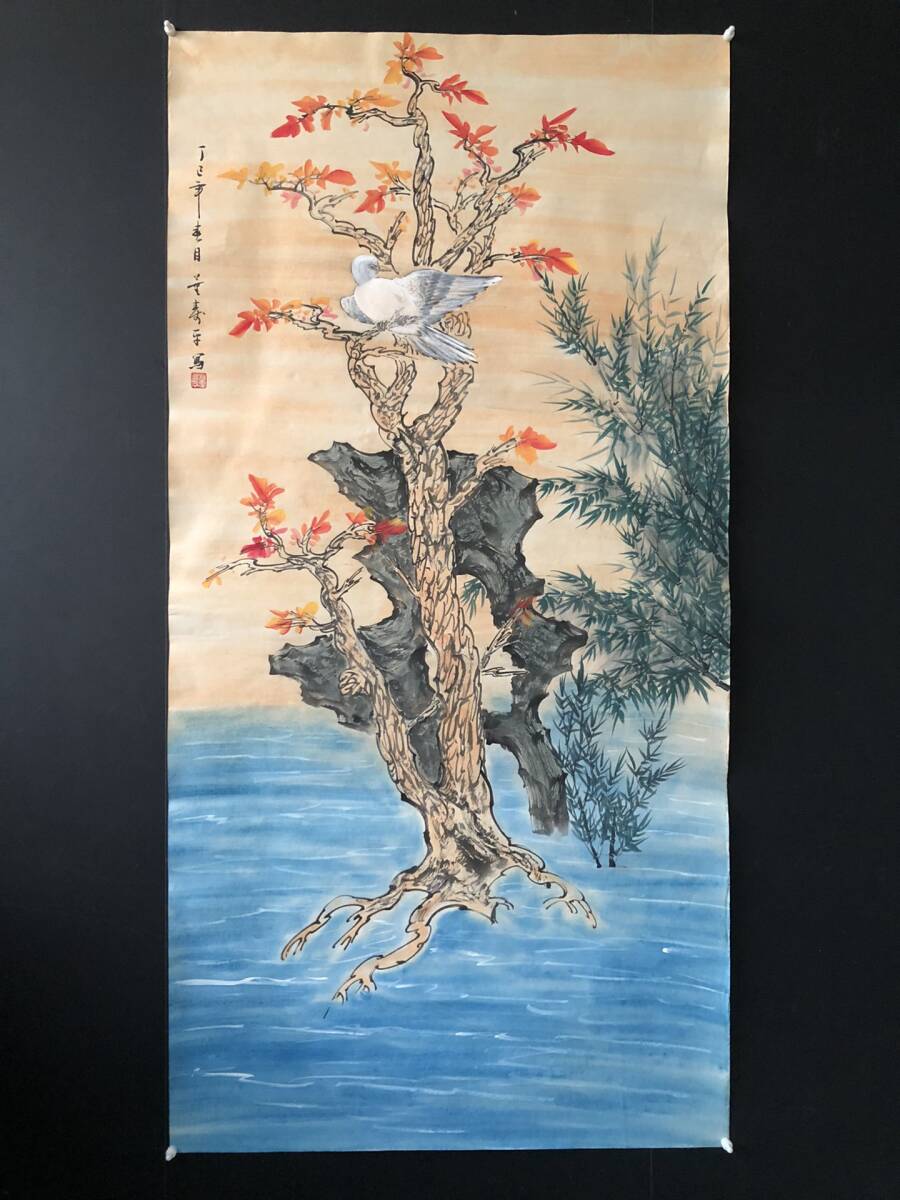 旧蔵 中国現代著名写意画家【董寿平】花鳥画 縦幅 純手繪画 古美術品 古美味 L0326, 美術品, 絵画, 水墨画