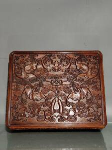 旧蔵 清時代 天然木製 花梨木 滿工雕刻 福在眼前 盒子 極細工 古美術品 古美味 L0326