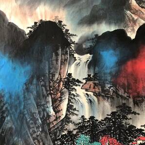 旧蔵 中国近現代国画家 【張大千】山水画 橫幅 純手繪画 帶水印 古美術品 古美味 L0327の画像3