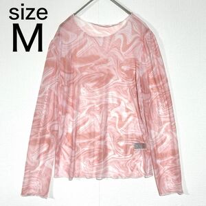 SHEIN　DAZY　シーイン　デイジー　カットソー　トップス　レース　レディース　長袖　透け感　マーブル柄　M