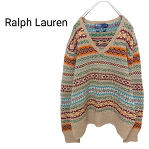 【Ralph Lauren】90's Vネック フェアアイル ニット A1771
