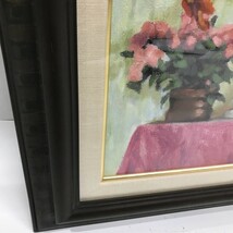 真作 油絵 静物画 花 Zili Li ツーリ リー　薔薇色のテーブルクロス 額装 美術品 フレーム 絵画 1992.10.16 角D0309-1_画像4