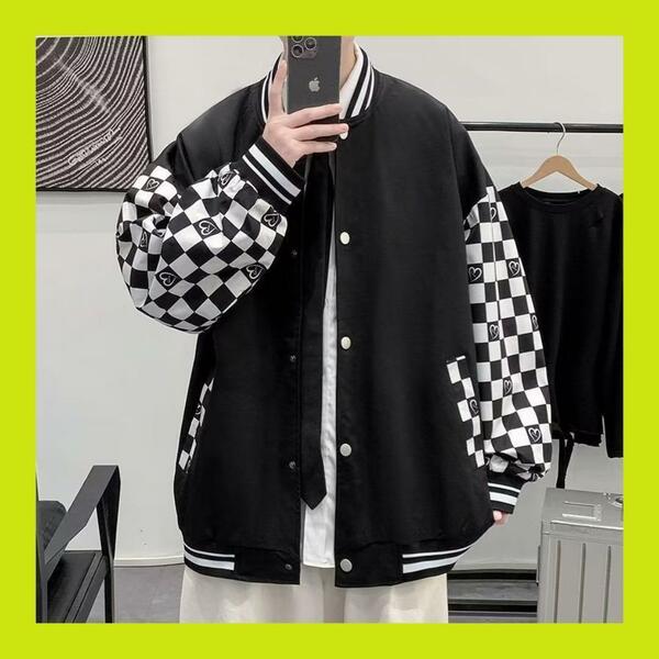 【新品】アウター　スタジャン　長袖　黒　袖がおしゃれ　韓国　ストリート　XL 春服　ユニセックス