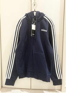 13タグ付き新品 アディダス adidas ジップアップパーカー スウェットパーカー フーディ 裏起毛 紺 長袖 ネイビー S