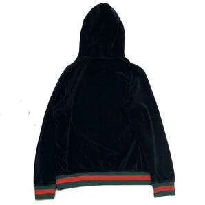 正規品 GUCCI グッチ Emblem Velvet Hoodie ベロア ベルベット フーディー プルパーカー エンブレム ロゴ シェリーライン ブラックの画像3