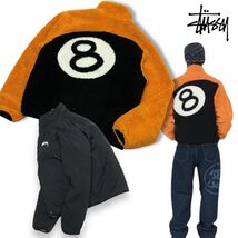 美品 国内正規品 22ss STUSSY ステューシー 118498 Stussy 8 BALL SHERPA JACKET ORANGE リバーシブル フリースジャケット エイトボール M_画像1