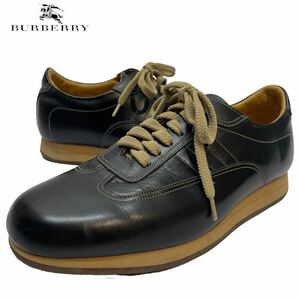 正規品 BURBERRY バーバリー BU1340 カーフレザー ローカット スニーカー レースアップ SHOES 牛革 25cm メンズ ブラック