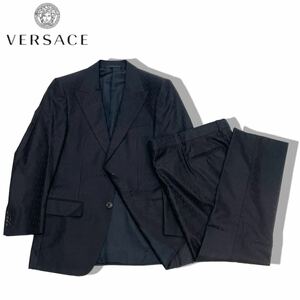 国内正規品 Versace ヴェルサーチ 282BVH シルク混 2B スーツ ドット ストライプ テーラードジャケット スラックスパンツ メデューサ 46 黒