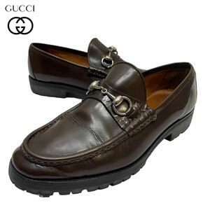 正規品 GUCCI グッチ 111 6030 レザー ホースビット ローファー ビジネス シューズ ドレス shoes 革靴 42 E ブラウン メンズ イタリア製