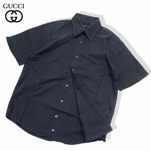 正規品 GUCCI グッチ 半袖コットン ドレスshirt カットソー ポケット ショートスリーブ シャツ S/S T-shirt 無地 ビジネス 40 ブラック