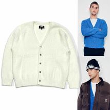 美品 国内正規品 STUSSY ステューシー 22ss 117094 MOHAIR KNIT CARDIGAN ナイロン ニット カーディガン モヘアセーター L ホワイト メンズ_画像2