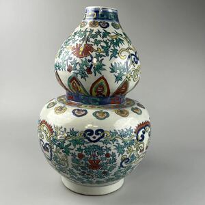 中国 古玩 瓢箪形 花瓶 色絵 磁器 壺 壷 陶瓷器 美術品 陶磁器 中国 古美術 古陶磁 茶道具 飾壺 花生 花器