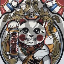 オリジナルアート イラスト 尾九 BARBER バーバーショップ 床屋 画 招き猫 開運 商売繁盛 インテリア サインポール A3サイズ フレーム付き_画像5