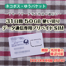 [31日間50GB使い切り] データ通信専用プリペイドSIM [DOCOMO回線MVMO] （規定容量使用後は通信停止） #冬狐堂_画像1