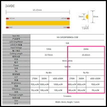 59038 COB(500cm×1本) LEDテープライト 24V 片端子 [白ベース | ケーブル1.5m] 電球色_画像5