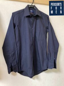 PERSON'S FOR MENパーソンズワイシャツ細身なシルエットOEKO-TEX 長袖シャツ ネイビー