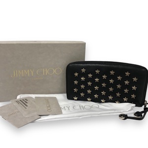 【ITUQTV2ULQZ6】JIMMY CHOO ジミーチュウ 長財布 ラウンドファスナー フィリパ 0C3421 レザー スタッズ ブラック×メタル スタ ー