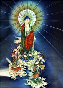 Art hand Auction チベット仏教 西方三茎 A3サイズ:297×420mm 曼荼羅, 美術品, 絵画, その他