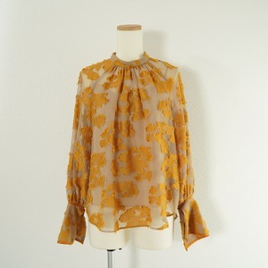 CLANE クラネ FLOW FLOWER JACQUARD TOPS フラワー ジャガード トップス ブラウス 長袖 透け感 シアー