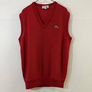 70s VINTAGE CHEMISE LACOSTE Vネックニット ニットベスト ワンポイント 文字ワニ 赤色 フレンチラコステ【レターパックプラス郵送可】M