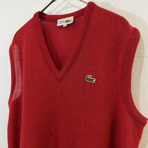 70s VINTAGE CHEMISE LACOSTE Vネックニット ニットベスト ワンポイント 文字ワニ 赤色 フレンチラコステ【レターパックプラス郵送可】M_画像2