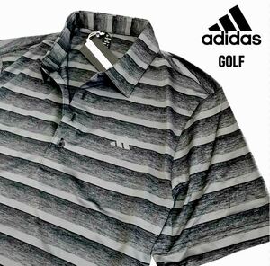 ◆H339新品【メンズL】ブラック adidas アディダス ゴルフウェア グラデーションボーダー 半袖シャツ 総柄プリント さらさら生地