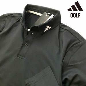 新品 【メンズL】黒 アディダスゴルフ 裏起毛 ボタンダウン ポロシャツ 長袖 adidas GOLF ゴルフウェア 高品質生地