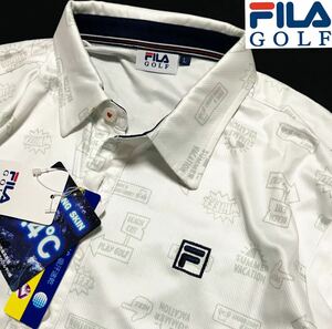 新品【メンズL】 742607 ライトグレー FILA GOLF コミック柄 フィラゴルフ QUICK-DRY吸汗速乾 ストレッチ ポロシャツ