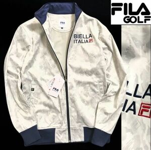 ◆H529新品 【メンズLL】白灰 迷彩 総柄 FILA GOLF フィラ ゴルフ ストレッチ 3層ボンディング ブルゾン フルジップ ジャケット フリース