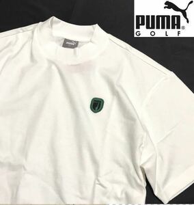 ◆H412新品【メンズL】白 プーマ PUMA ゴルフにオススメ コットン 軽量 半袖 Tシャツ モックネック 【コットン100%】 着心地抜群