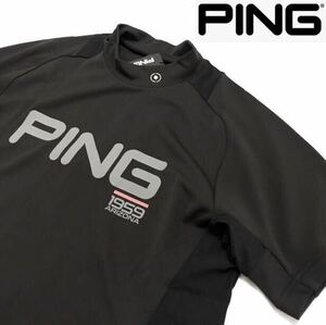 新品メンズXL【PING GOLF】黒 ピン ゴルフ QUICK DRY 吸汗速乾 冷却効果 モックネック半袖シャツ
