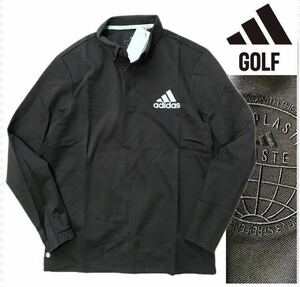 新品 【メンズL】黒 アディダスゴルフ ボタンダウン ポロシャツ 長袖 adidas GOLF ゴルフウェア ブラック