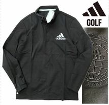 新品 【メンズM】黒 アディダスゴルフ ボタンダウン ポロシャツ 長袖 adidas GOLF ゴルフウェア ブラック_画像1