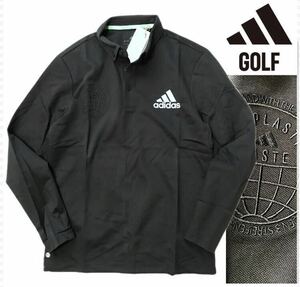 新品 【メンズXL(O)】黒 アディダスゴルフ ボタンダウン ポロシャツ 長袖 adidas GOLF ゴルフウェア ブラック