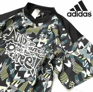 ▼S039新品【メンズL】総柄 ゴルフに最適 重ね着 アディダス (adidas) グラフィック RESPORT SS TOPS 半袖機能Tシャツ V首 モックネック