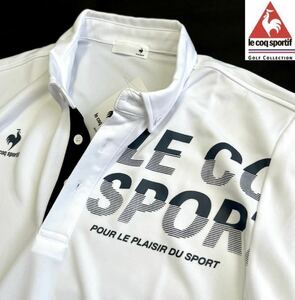 ◆H144新品【メンズL】白ホワイト ルコック 左胸ロゴ 半袖ポロシャツ ゴルフ ボタンダウン le coq sportif ゴルフ さらさら生地 UV