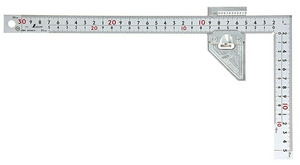 シンワ 曲尺厚手広巾 シルバー 30cm 表裏同目８段曲尺用ストッパー金属製付ＪＩＳ 12486 。