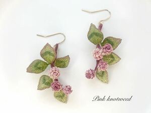 ヒメツルソバ　ピアス イヤリング ピンク　花　レース編み 80番 ハンドメイド　かぎ針編み　ポリゴナム 