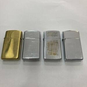 TA★1円～ 中古品 ZIPPO スリム 無地 ストライプ シルバー色 ゴールド色 おまとめ 4点セット 着火未確認