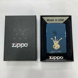 TA★1円～ 中古品 ZIPPO ジッポー オイルライター Spiral Heart スパイラルハート ブルー 火花〇 箱付き