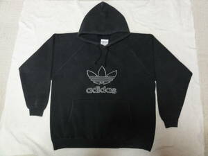 女性着用 古着 90s USA adidas アディダス パーカー スウェット トレーナー メンズL 黒 ブラック ダークグレー ヴィンテージ アメカジ NIKE