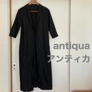 antiqua アンティカ シワ加工 ロングシャツ ワンピース ブラック