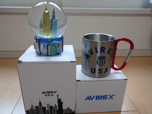 AVIREX ノベルティ商品 ①スノードーム 自由の女神 ②ステンレスマグカップ