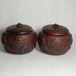 3KN5942 中国古美術 中国骨董 古代木工芸品 彫刻品 【清代マホガニーの碁壺】 時代物 本物 珍品旧蔵 伝世家珍