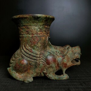 ▽鴻▽ 戦 青銅製 獣尊 置物 古賞物 中国古玩 中国古美術