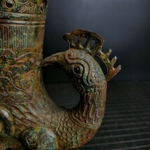 ▽鴻▽ 戦 青銅製 鳳杯 置物 古賞物 中国古玩 中国古美術_画像4