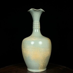 ▽鴻▽ 宋 汝窯 花口瓶 古陶瓷品 置物 古賞物 中国古玩 中国古美術