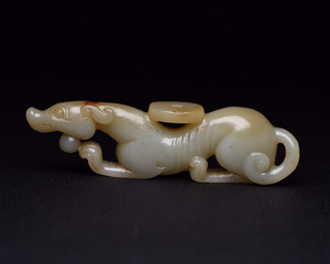 ▽鴻▽ 和田玉製 細密彫 馬上有錢 置物 古賞物 中国古玩 中国古美術